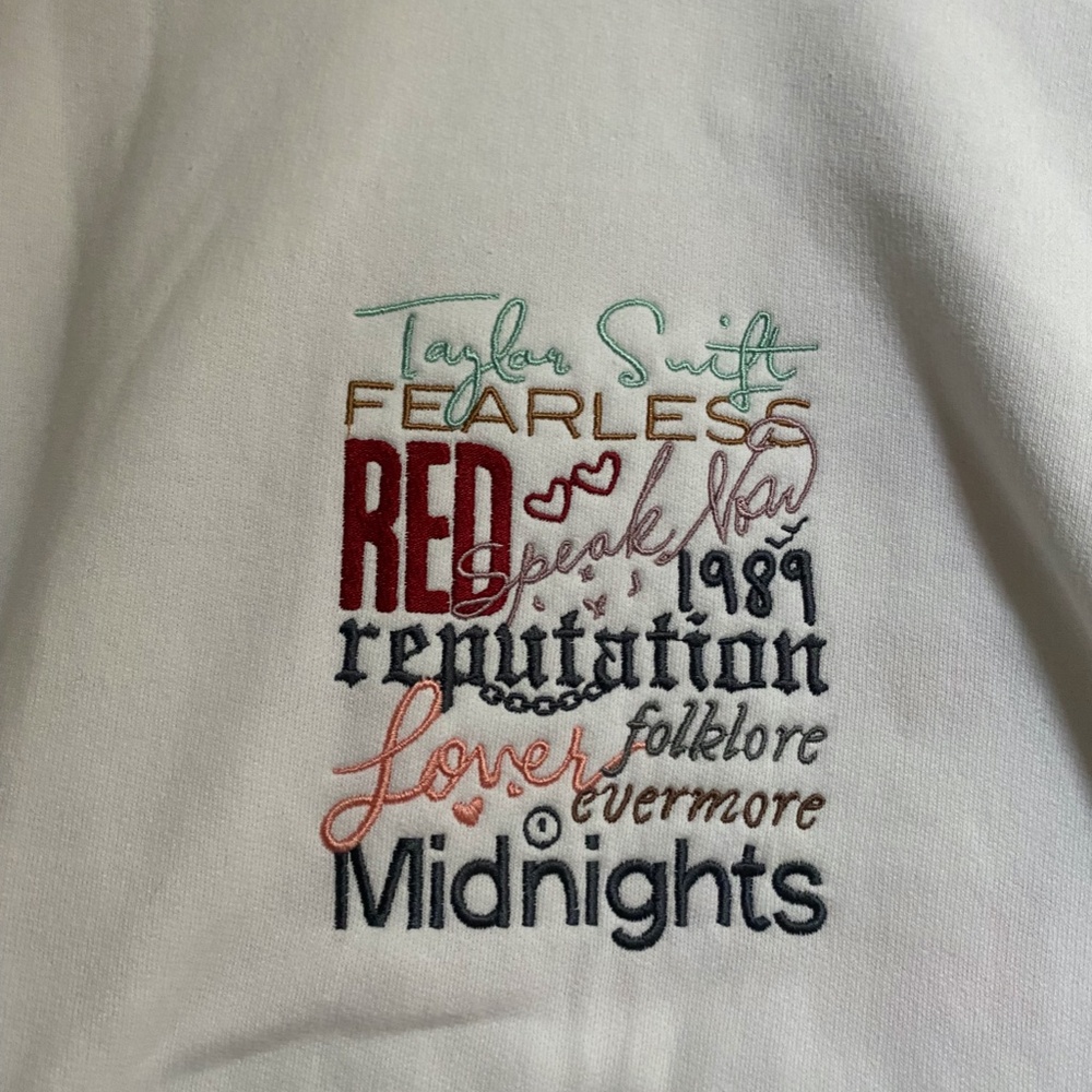 Taylor Swift Studio Albums 2 Sided Embroidered Sweatshirt SZ 2XL/NWOT